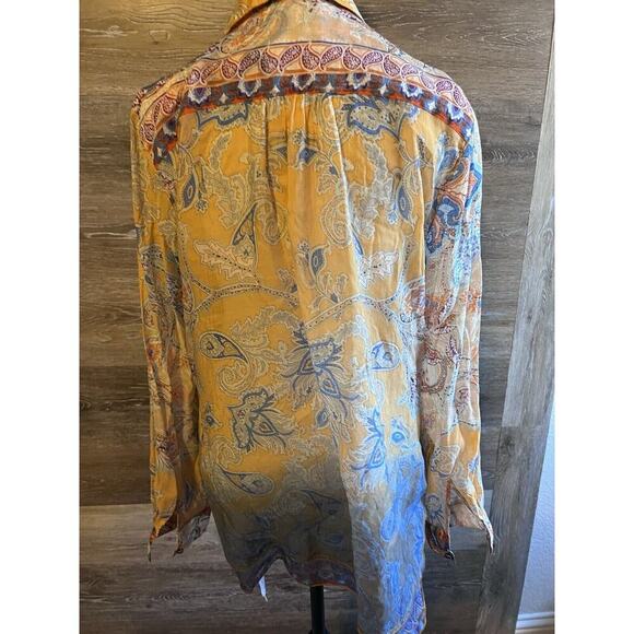 Soft Surrounding Button Up Blouse Women M Boho Floral Rayon Shirt Western - Picture 7 of 11